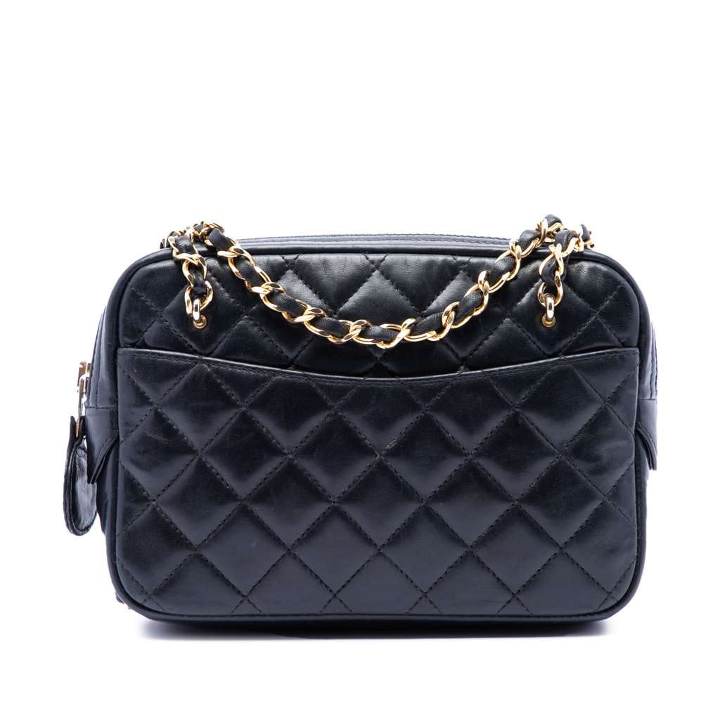 Chanel Mini CC Quilted Lambskin Pocket Chain Camera Bag Black Leather Very good condition - Front View