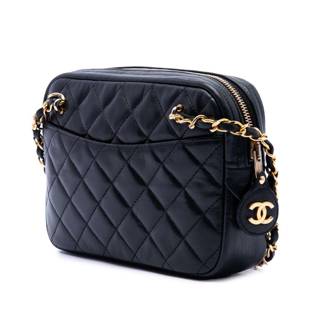 Chanel Mini CC Quilted Lambskin Pocket Chain Camera Bag Black Leather Very good condition - Back View