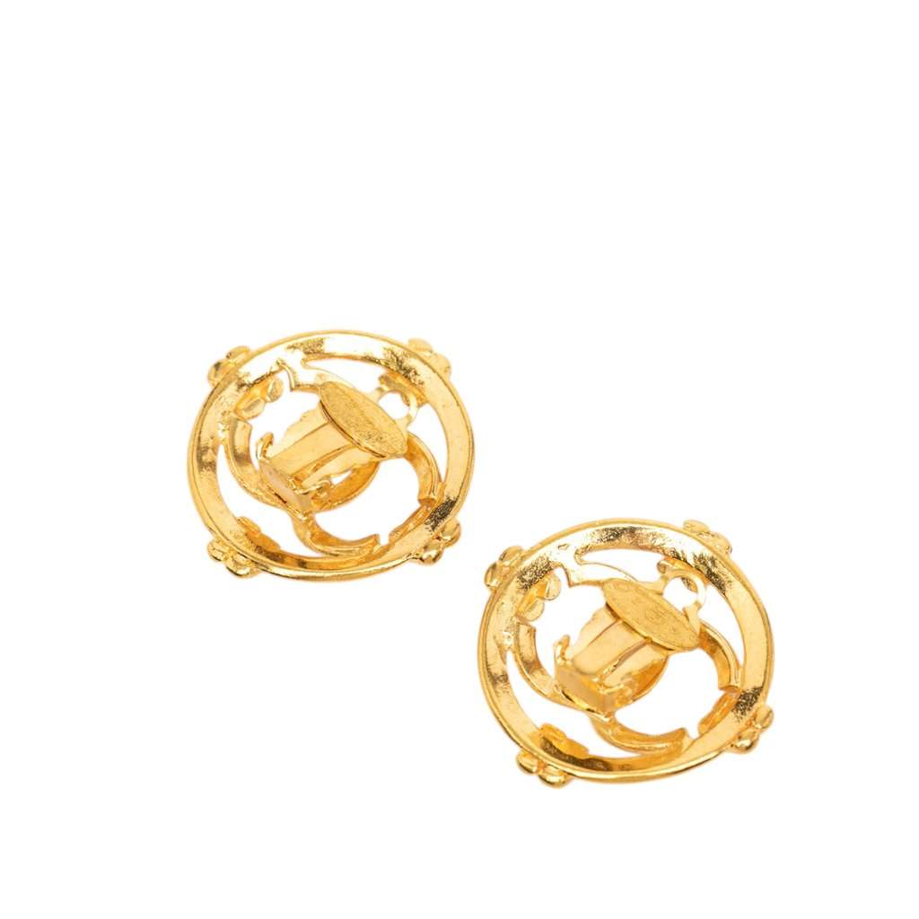 Chanel CC Gold Plated Round Clip On Earrings Gold Metal Very good condition - Back View