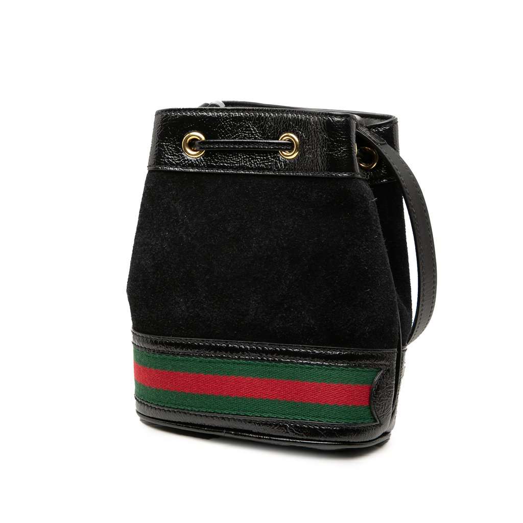 Gucci Mini Suede and Patent Web Ophidia Bucket Bag Black Leather Very good - Back View