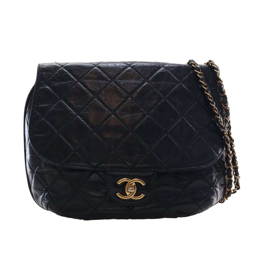 Chanel Medium Quilted Glazed Calfskin Bubble CC Flap Black Leather Very good condition - Front View