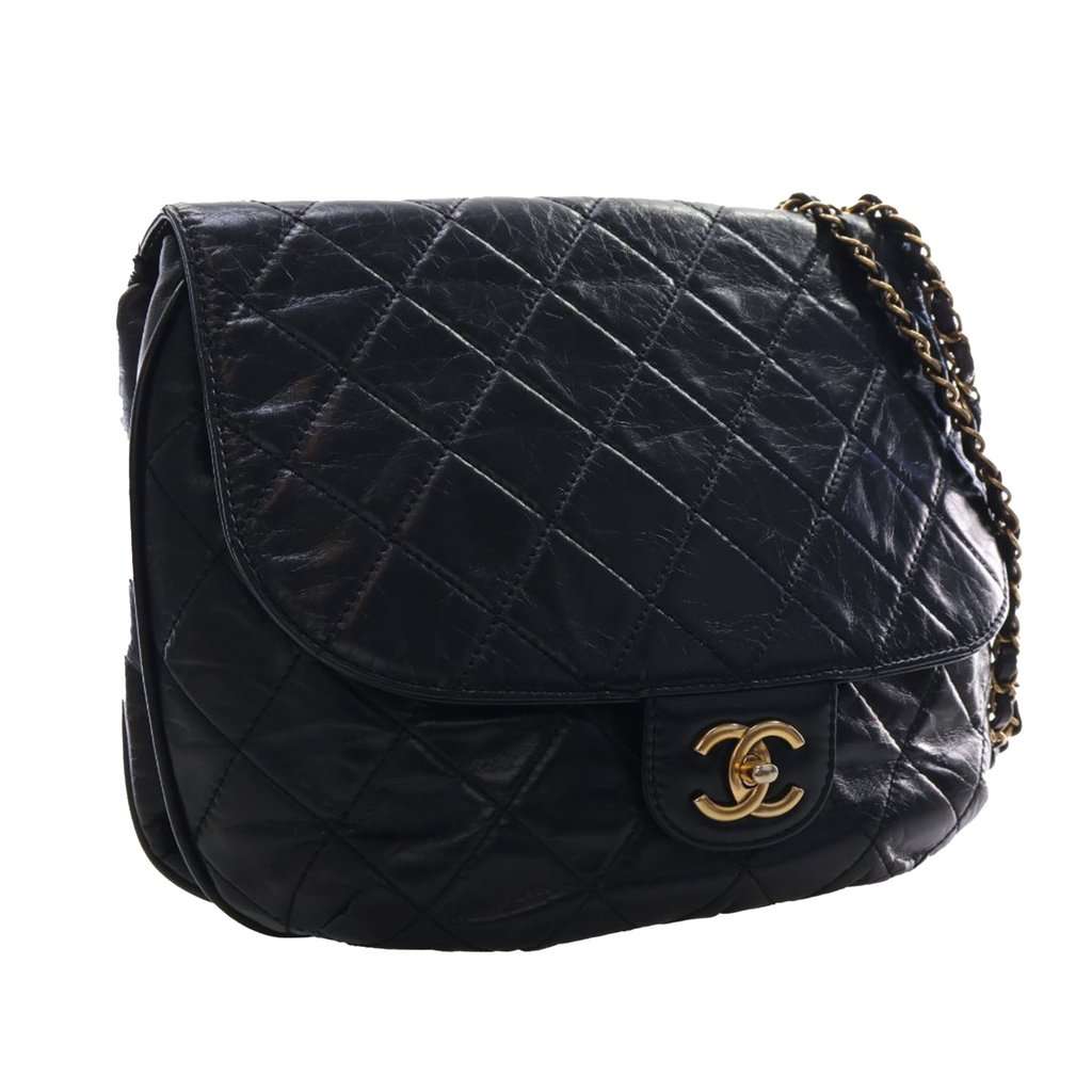 Chanel Medium Quilted Glazed Calfskin Bubble CC Flap Black Leather Very good condition - Back View