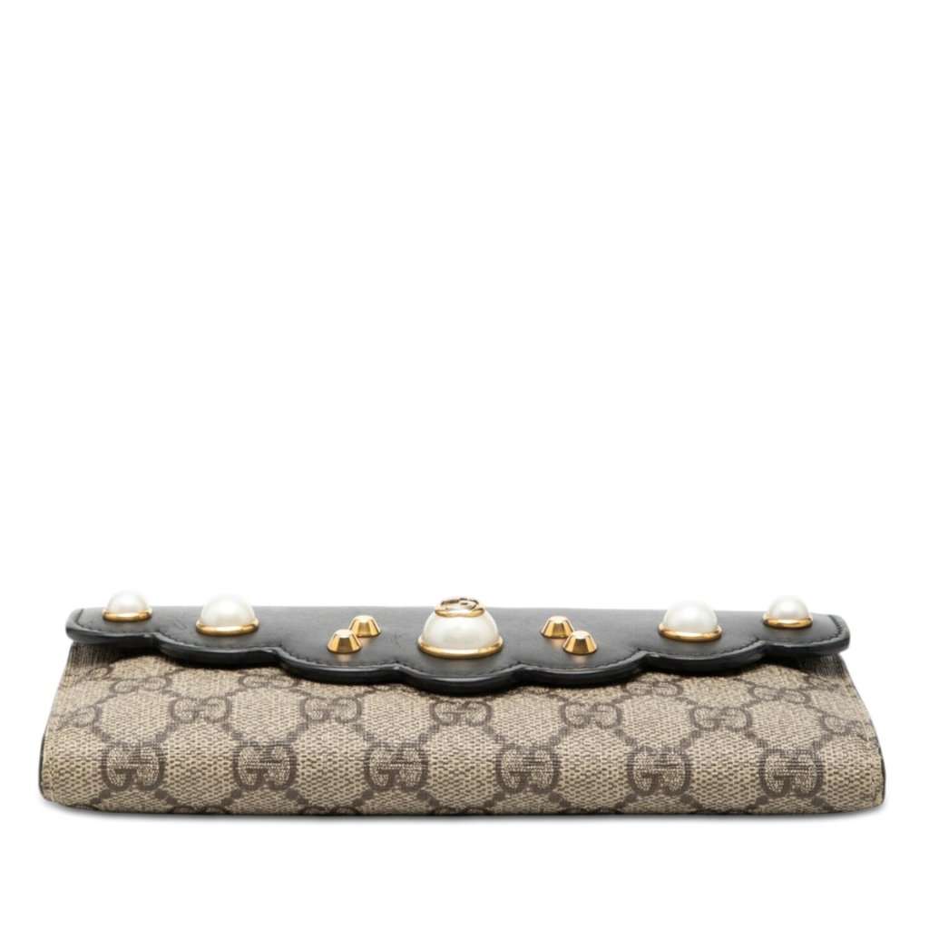 Gucci GG Supreme Pearl Studded Peony Long Wallet Beige Very good - Inside View
