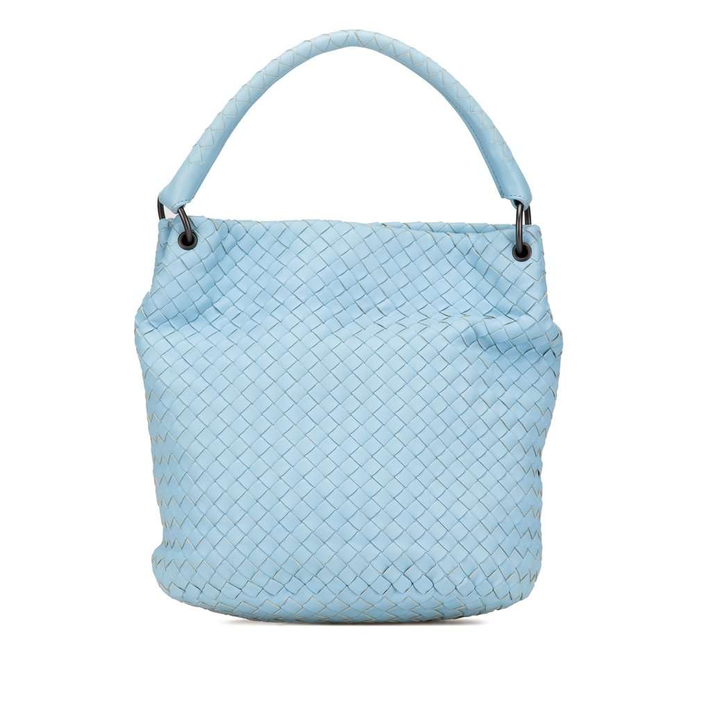 Bottega Veneta Nappa Intrecciato Bucket Bag Blue Leather Good - Front View