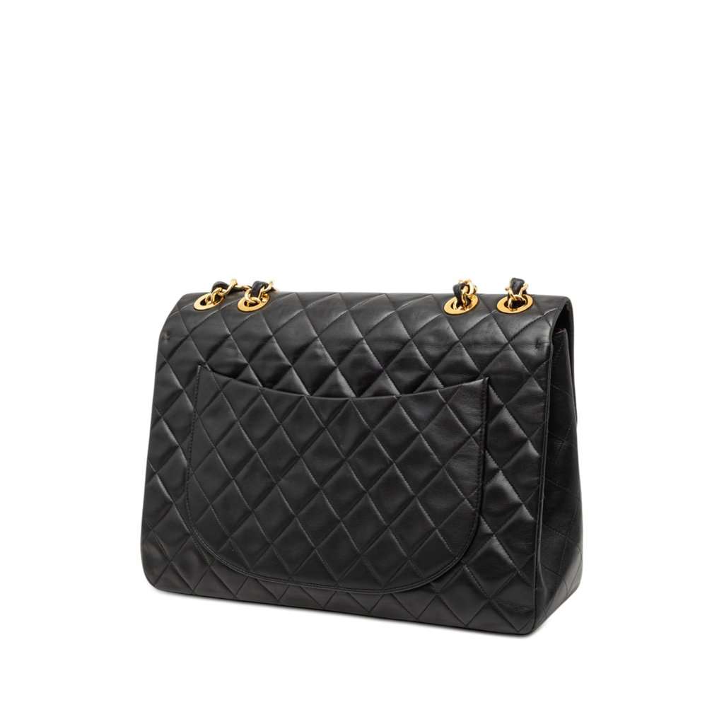 Chanel Maxi XL Classic Lambskin Single Flap Black Leather Very good condition - Back View