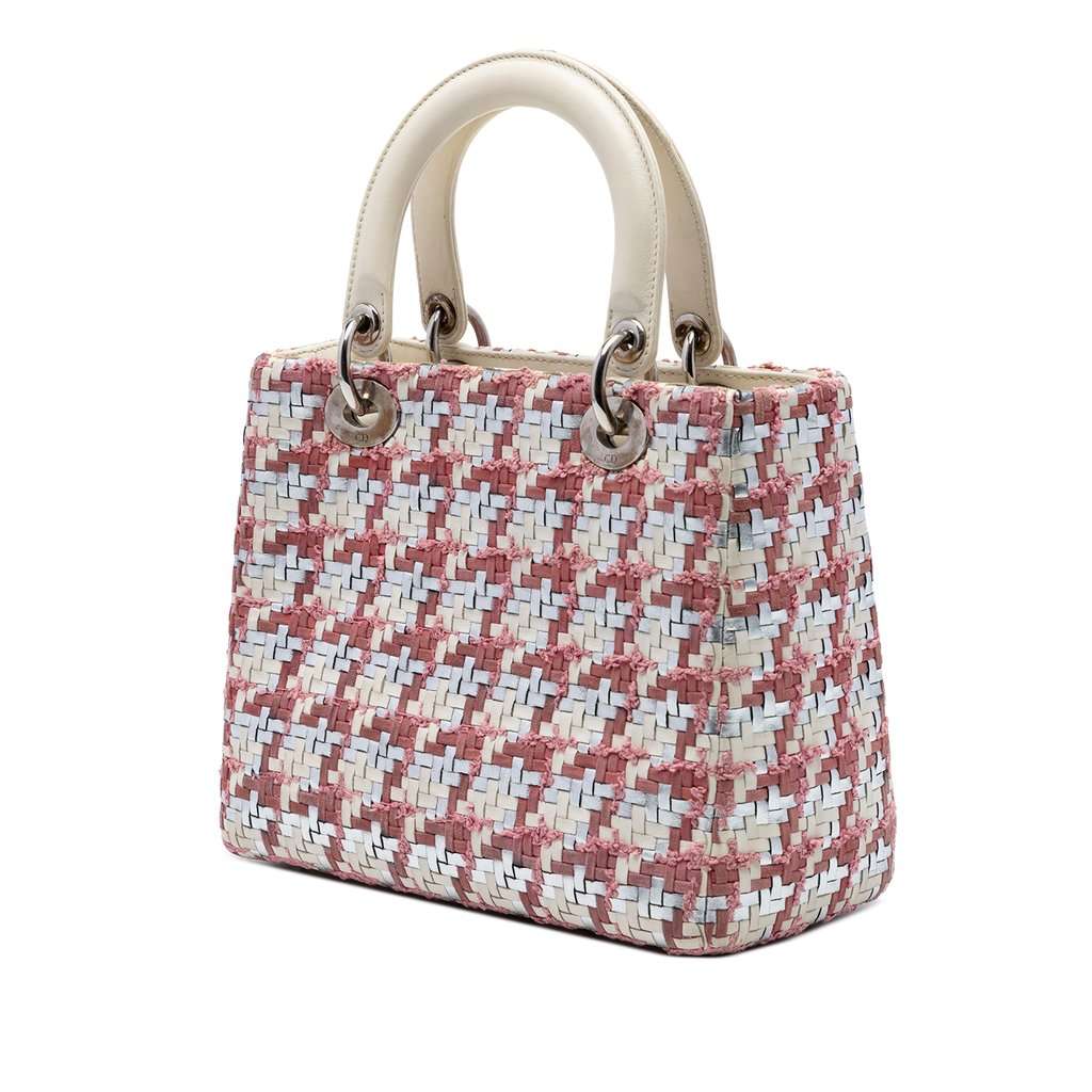 Dior Medium Woven Lambskin and Tweed Lady Dior White Leather Very good - Back View