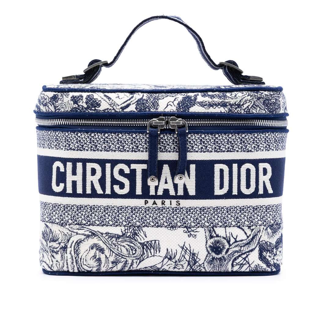 Dior Embroidered Canvas Toile De Jouy DiorTravel Vanity Case Blue Very good condition - Front View