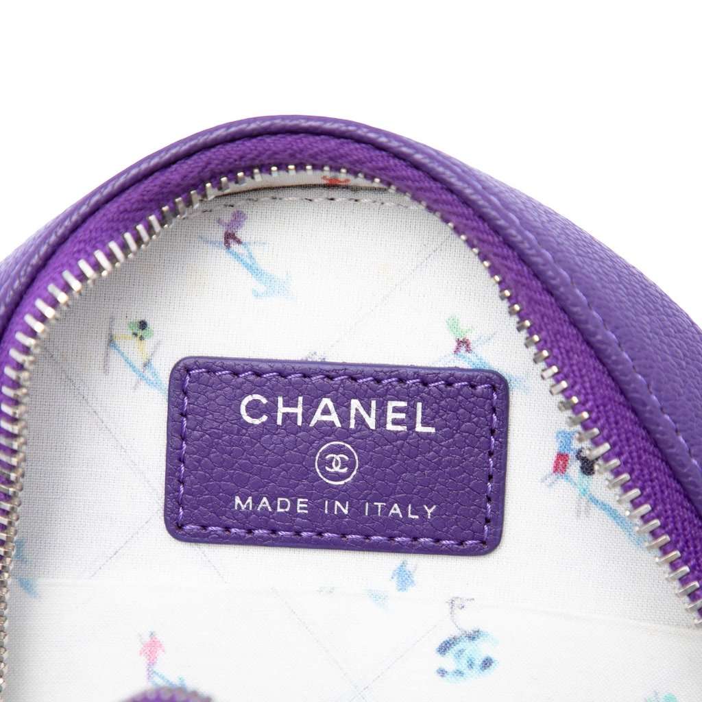 Chanel CC Goatskin Round Ski Clutch with Chain Purple Leather Very good - Box View