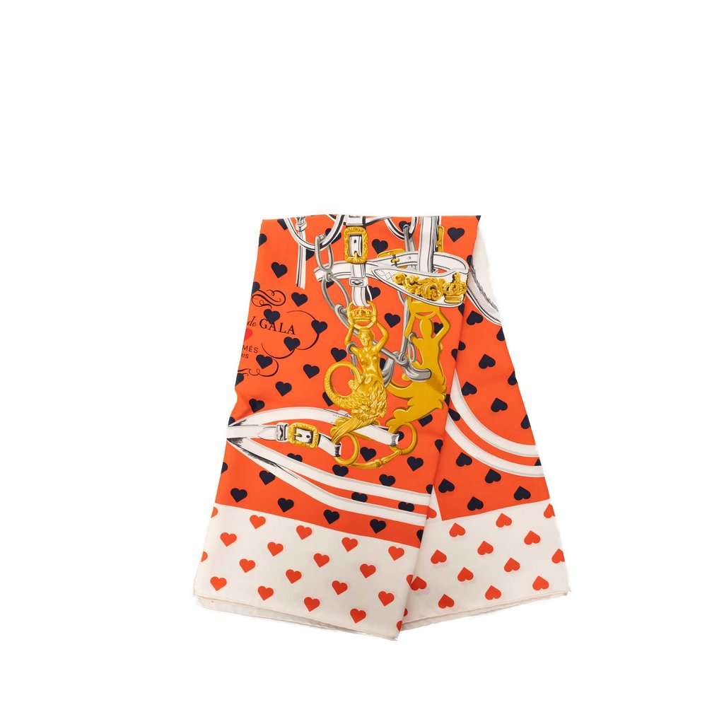 Hermès Brides de Gala Love Silk Scarf 90 Orange Very good condition - Front View