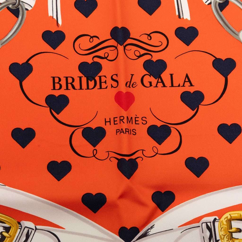 Hermès Brides de Gala Love Silk Scarf 90 Orange Very good condition - Back View