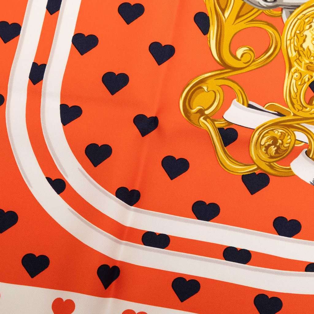 Hermès Brides de Gala Love Silk Scarf 90 Orange Very good condition - Inside View