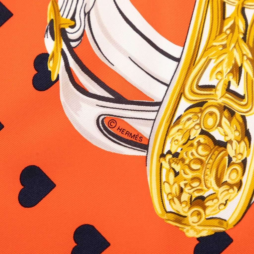 Hermès Brides de Gala Love Silk Scarf 90 Orange Very good condition - Box View