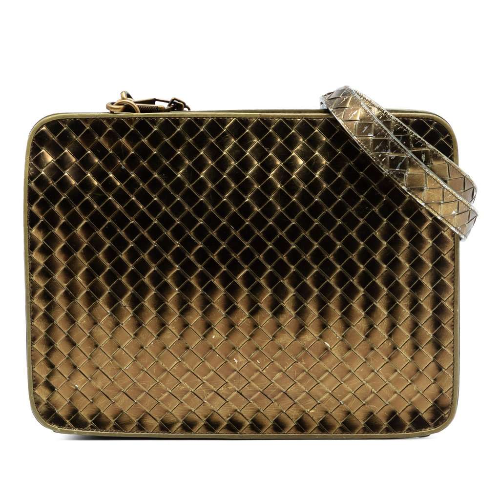 Bottega Veneta Metallic Nappa Intrecciato Shoulder Bag Gold Leather Good condition - Front View