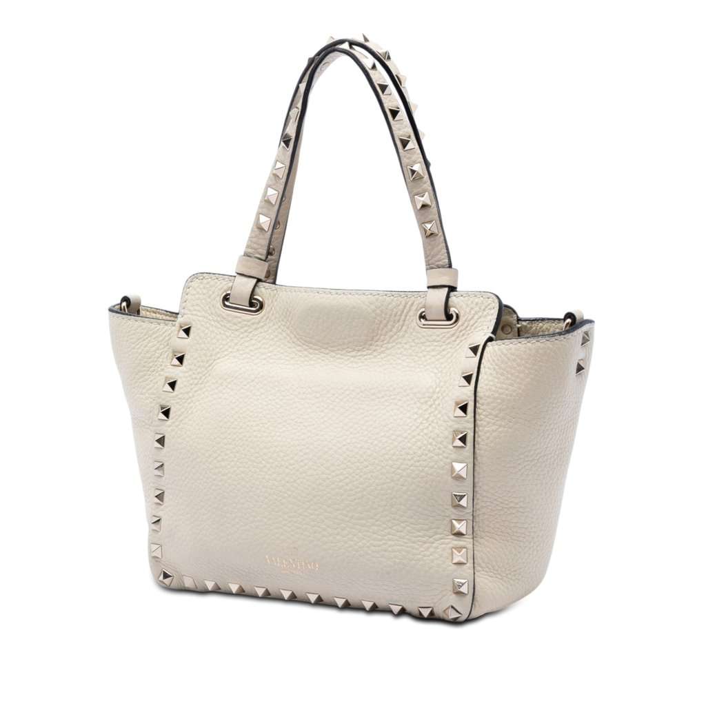 Valentino Mini Pebbled Calfskin Rockstud Trapeze Satchel White Leather Very good condition - Back View