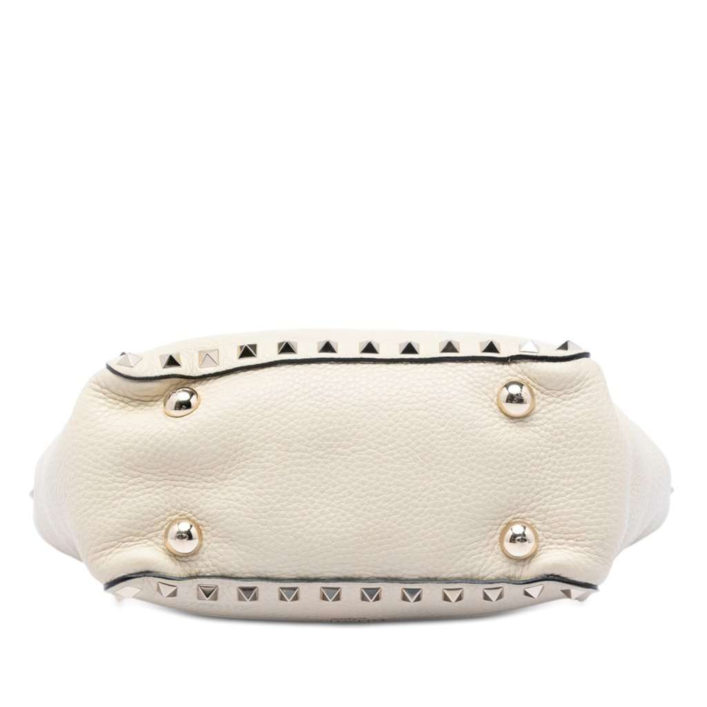 Valentino Mini Pebbled Calfskin Rockstud Trapeze Satchel White Leather Very good condition - Inside View