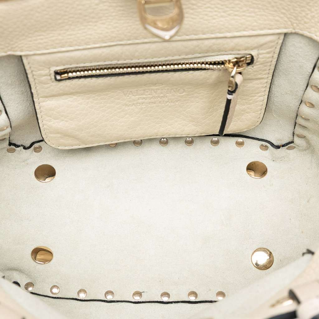 Valentino Mini Pebbled Calfskin Rockstud Trapeze Satchel White Leather Very good condition - Model View