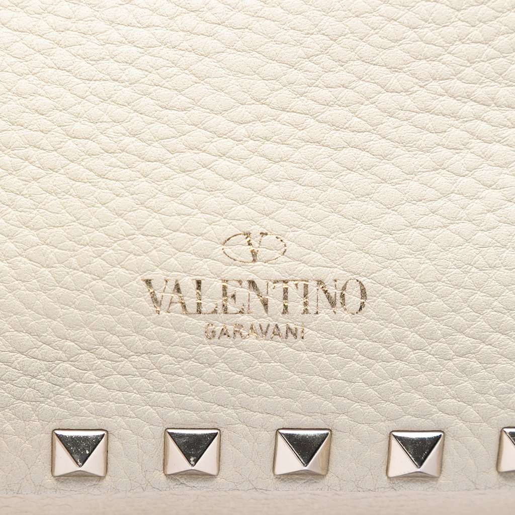 Valentino Mini Pebbled Calfskin Rockstud Trapeze Satchel White Leather Very good condition - Box View