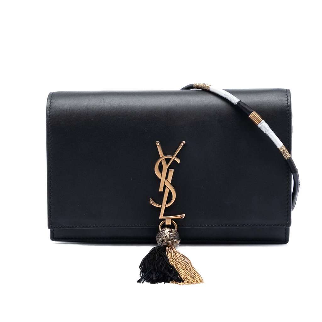 Saint Laurent Smooth Calfskin Monogram Kate Bicolor Tassel Wallet On Strap Black Leather Very good condition - Front View