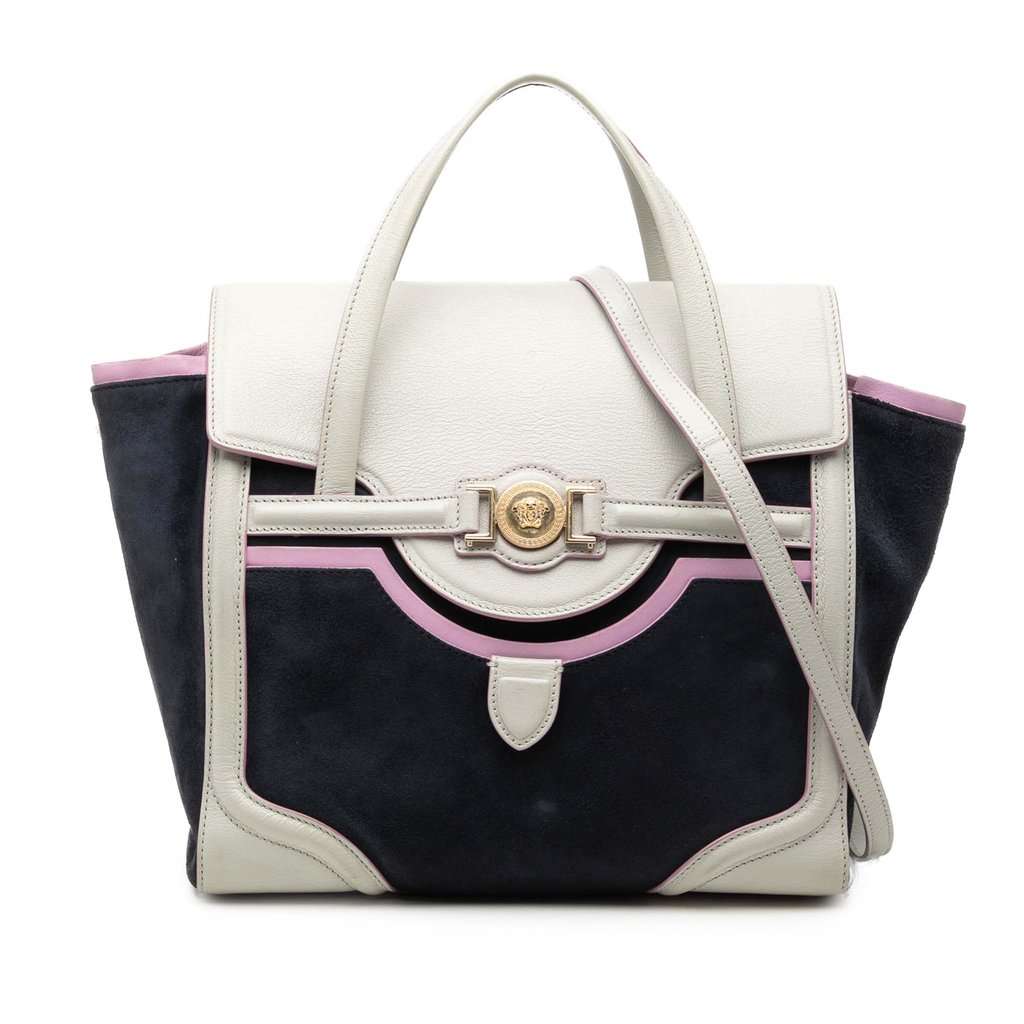 Versace Suede and Goatskin Signature Satchel Black Leather Very good condition - Front View