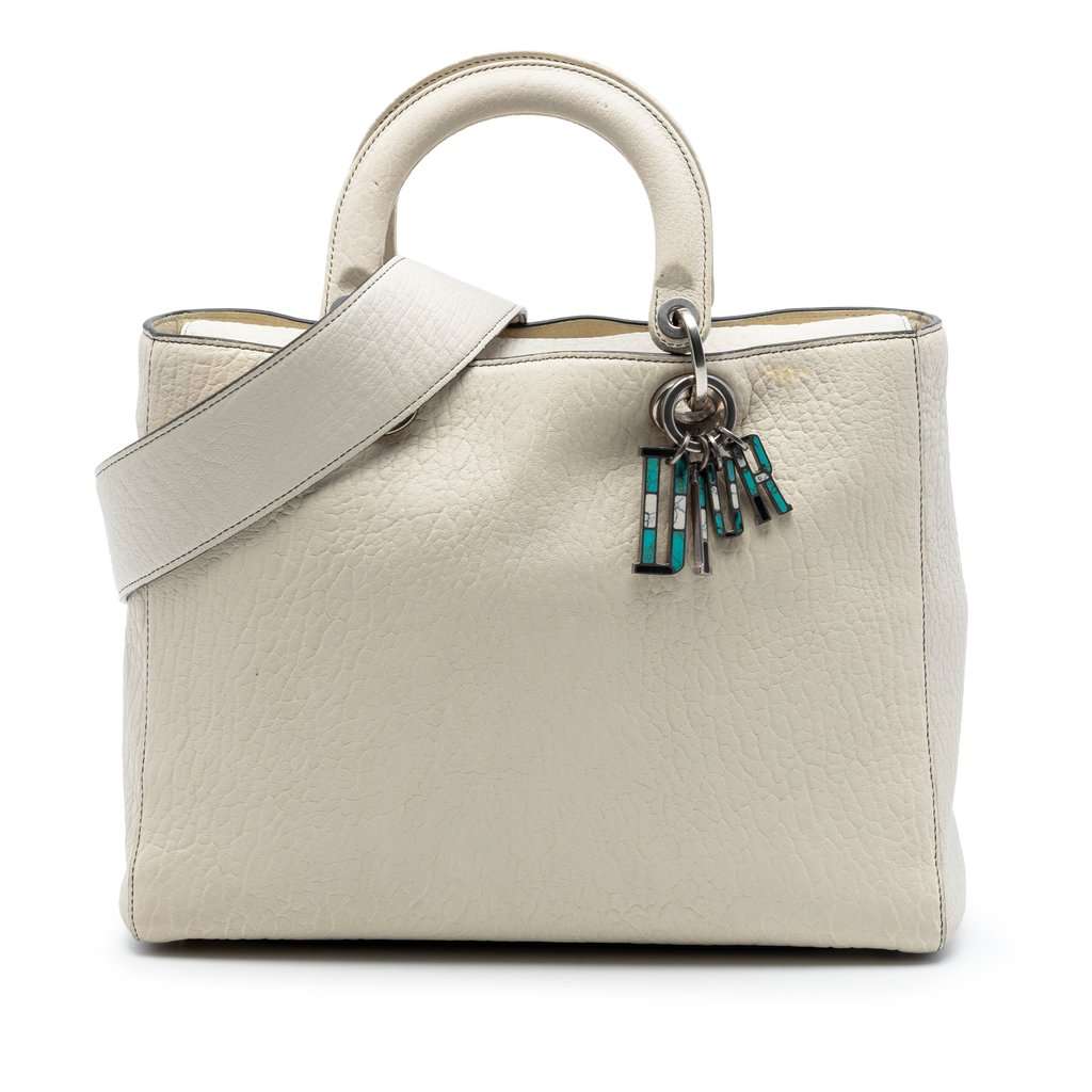 Dior Large Canyon Grained Lambskin Lady Dior White Leather Very good condition - Front View