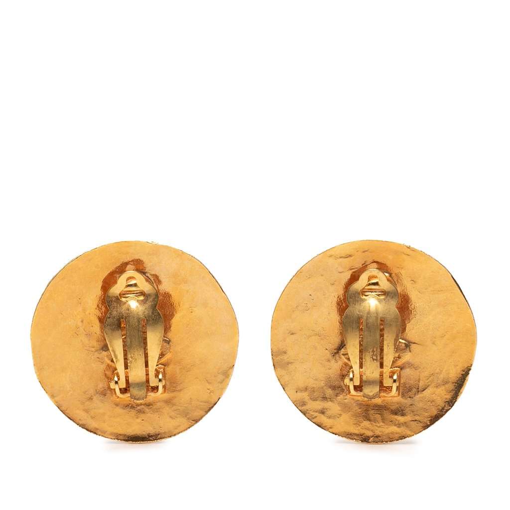 Chanel CC Gold Plated Round Clip On Earrings Gold Metal Very good condition - Back View