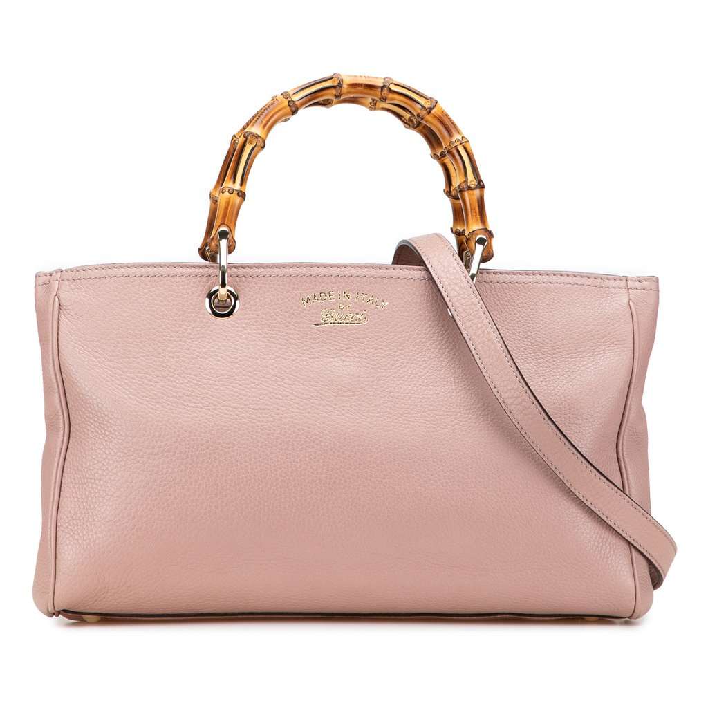 Gucci Medium Calfskin Bamboo Shopper Satchel Pink Leather Very good - Front View