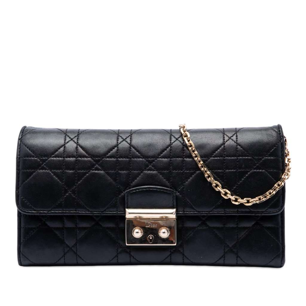Dior Lambskin Cannage Miss Dior Promenade Wallet on Chain Black Leather Very good condition - Front View