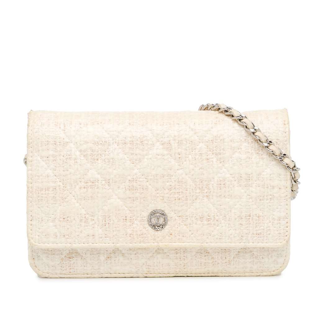 Chanel CC Coated Tweed Wallet On Chain Beige Very good - Front View