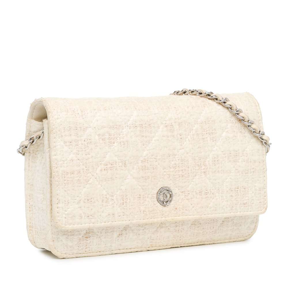 Chanel CC Coated Tweed Wallet On Chain Beige Very good - Back View
