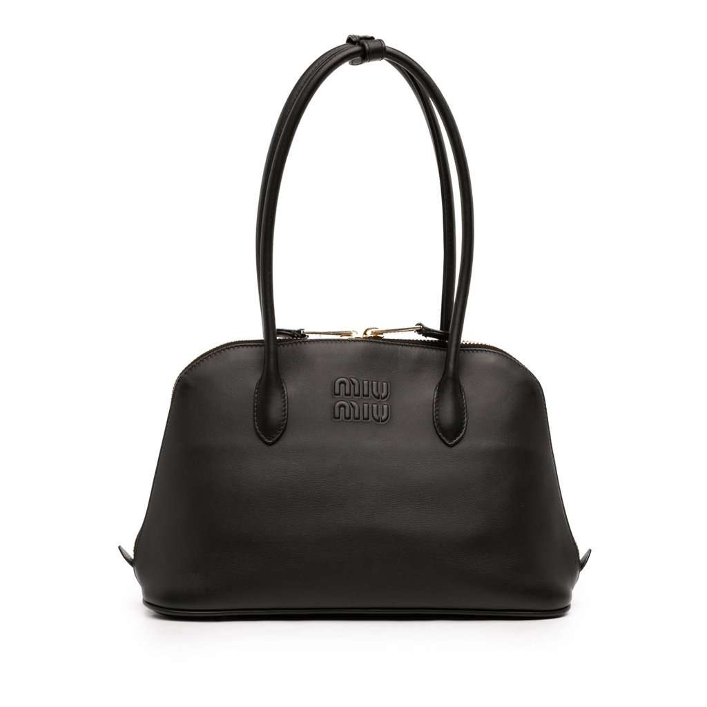 Miu Miu Softy Calfskin Embossed Logo Shoulder Bag Black Leather Very good condition - Front View