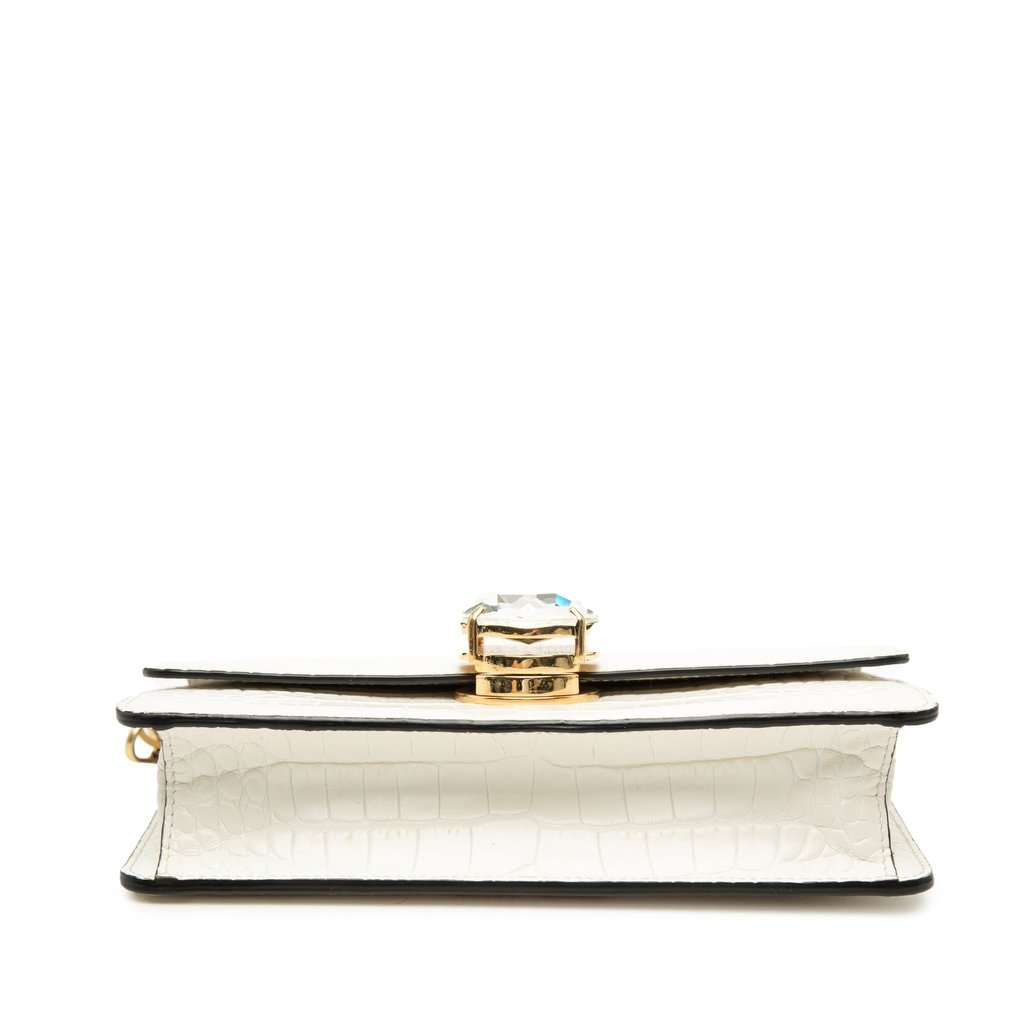 Miu Miu Croc Embossed Leather Crystal Solitaire Crossbody White Leather Very good condition - Inside View