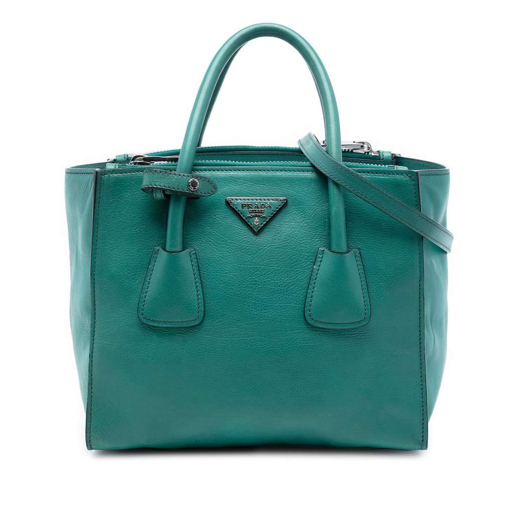 Prada Glace Calf Twin Pocket Double Handle Satchel Green Leather Very good condition - Front View