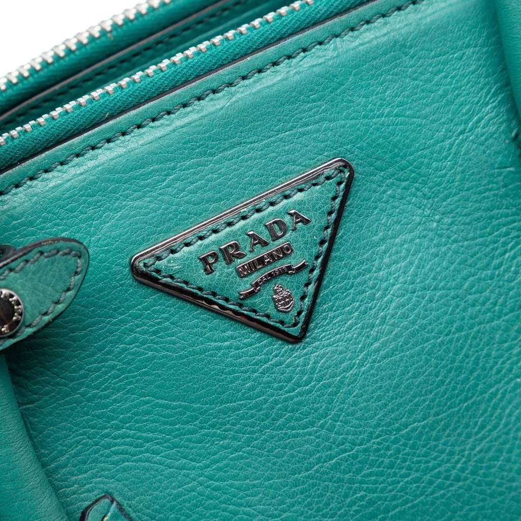 Prada Glace Calf Twin Pocket Double Handle Satchel Green Leather Very good condition - Box View