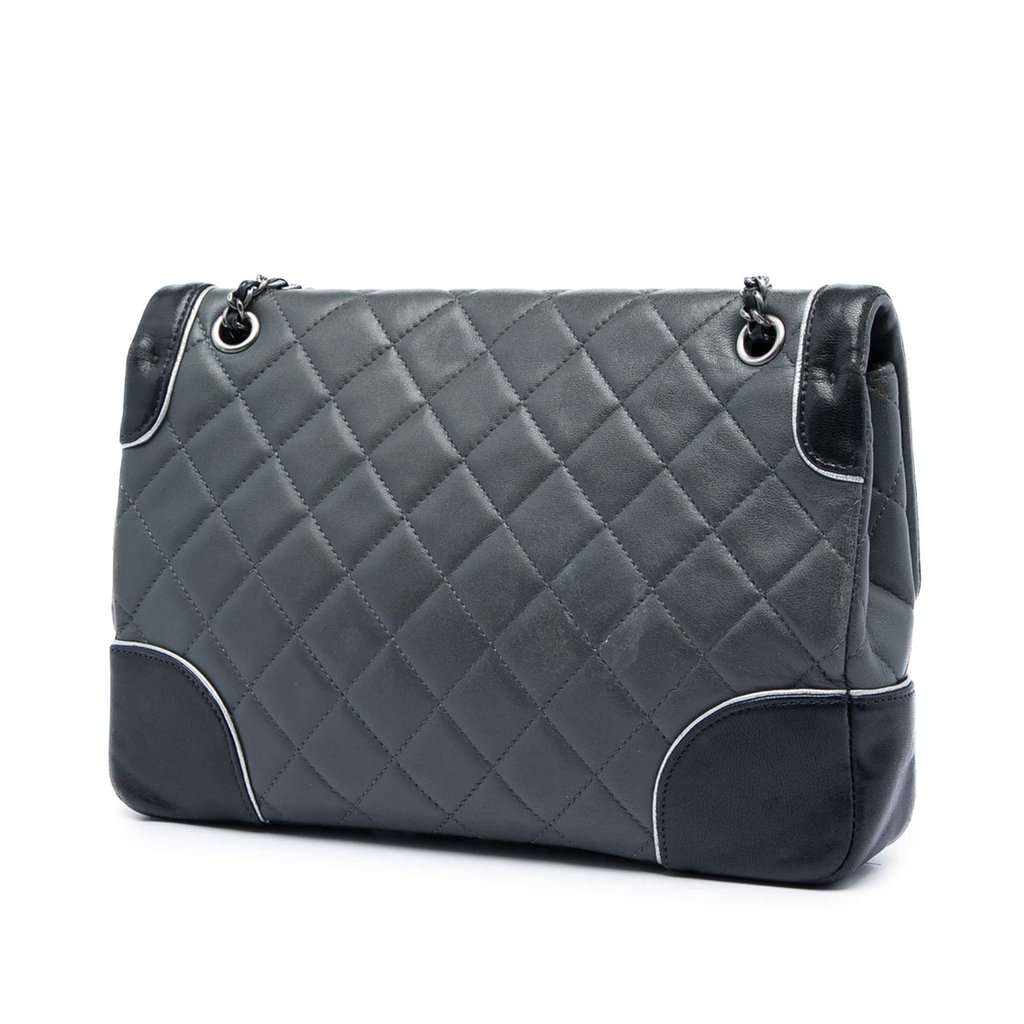Chanel Paris Salzburg Medium Bicolor Quilted Lambskin Tyrolean Flap MultiColor Leather Very good condition - Back View