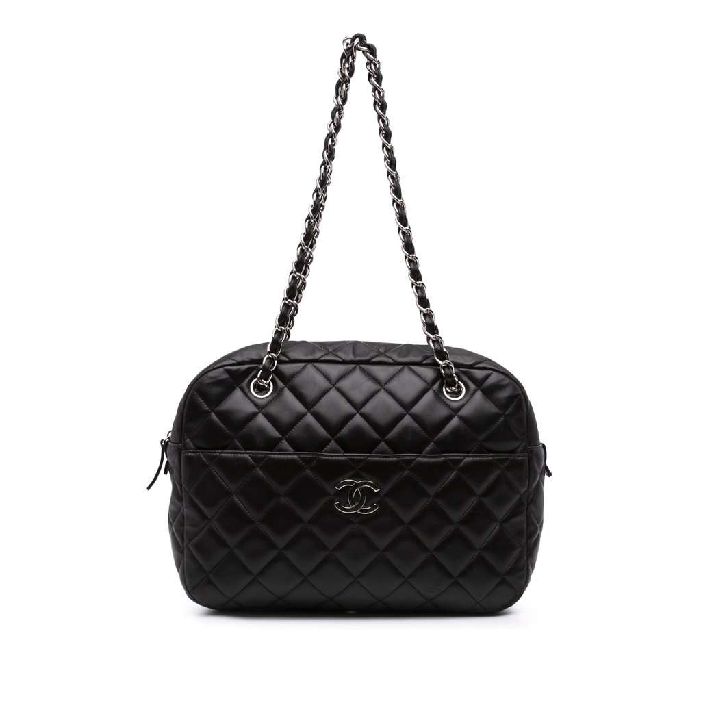 Chanel CC Quilted Lambskin Camera Bag Black Leather Very good - Front View