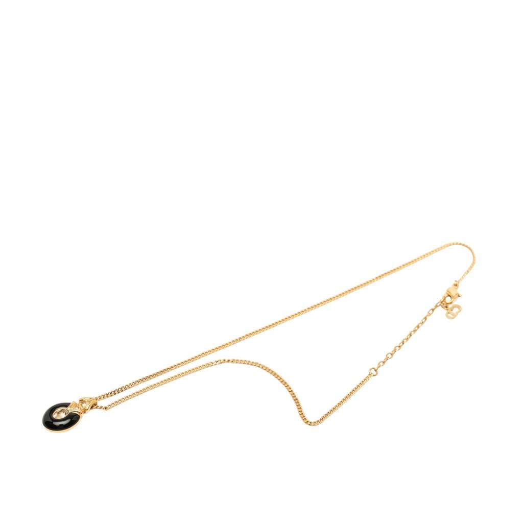 Dior Gold Plated Enamel Strass Tear Drop Pendant Necklace Gold Metal Very good condition - Front View