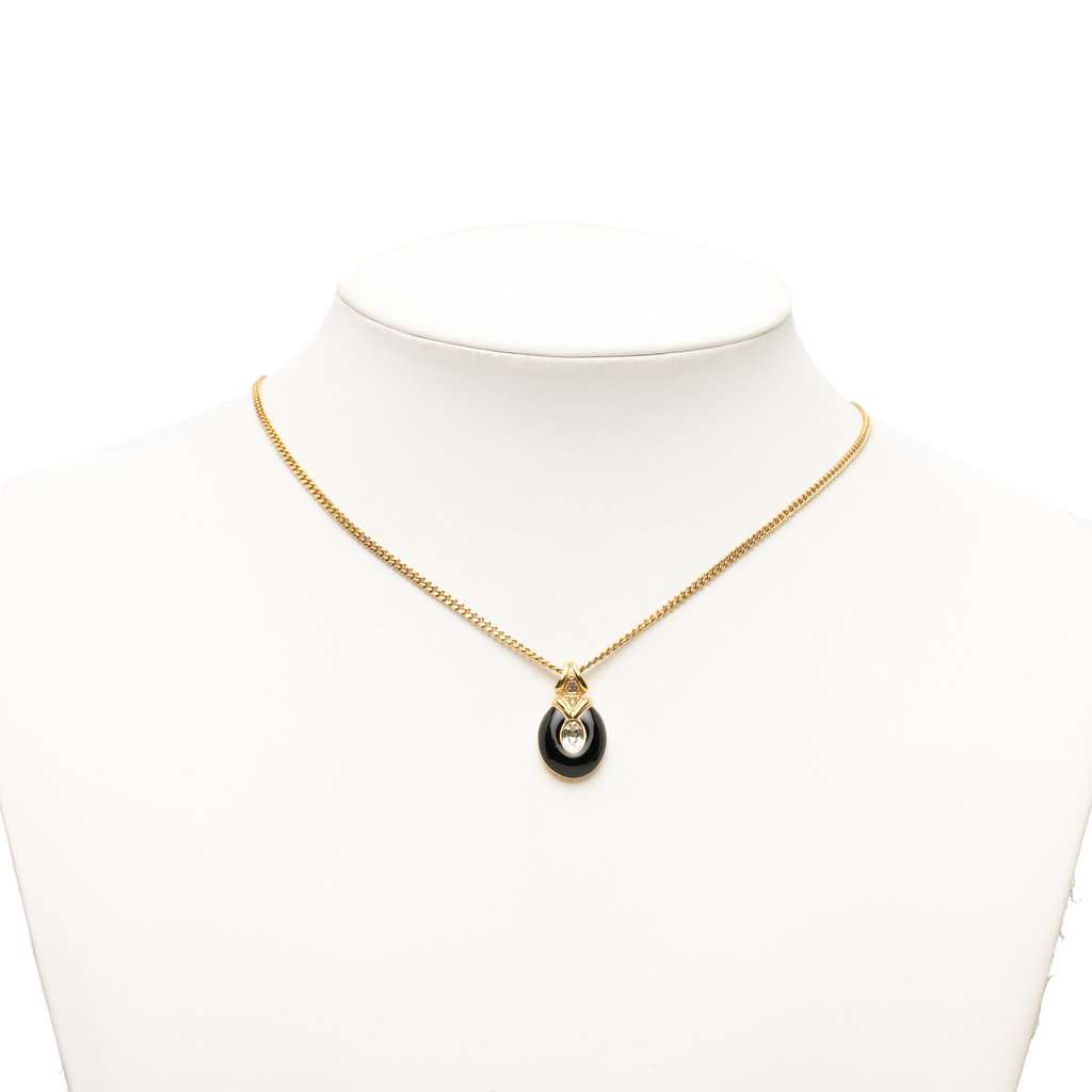 Dior Gold Plated Enamel Strass Tear Drop Pendant Necklace Gold Metal Very good condition - Box View