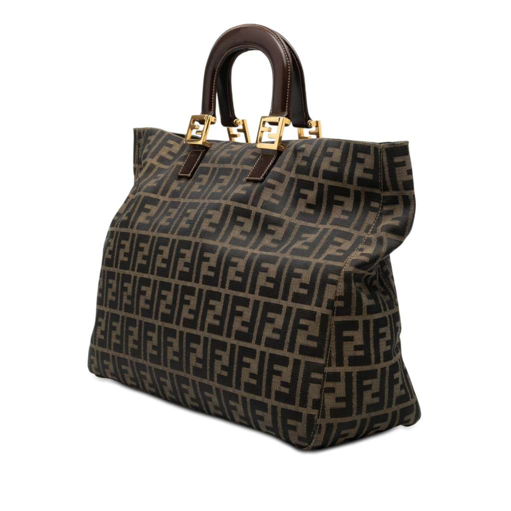 Fendi Large Zucca Canvas Twins Tote Brown Very good condition - Back View