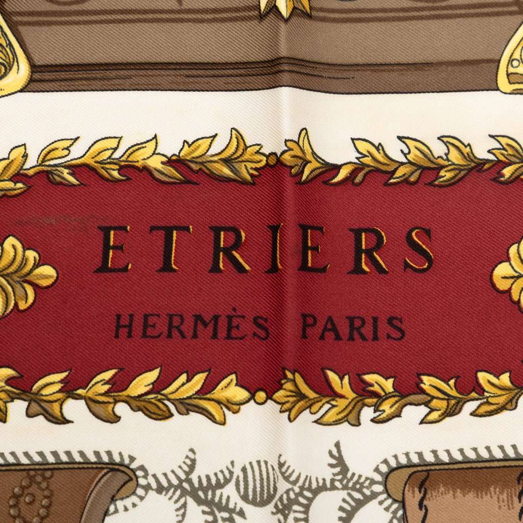 Hermès Etriers Silk Scarf 90 White Very good condition - Inside View