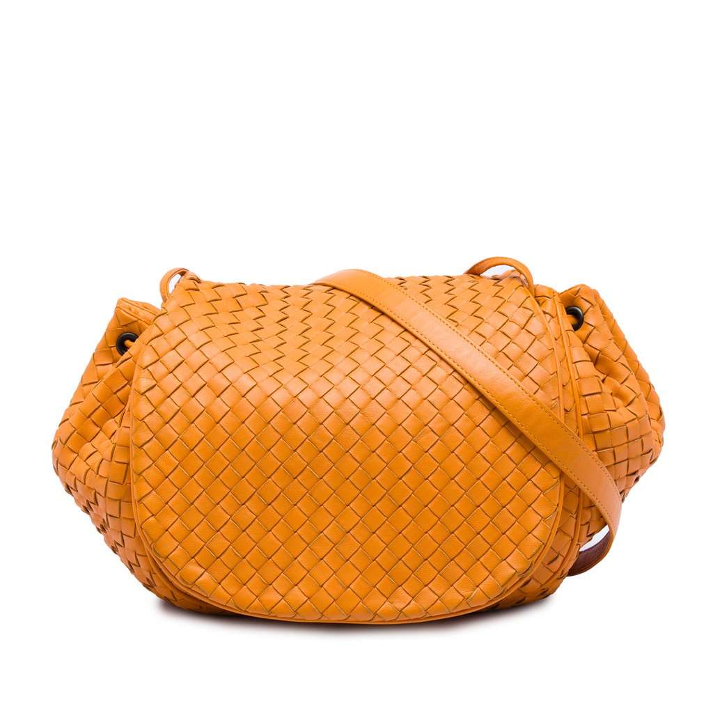 Bottega Veneta Nappa Intrecciato Flap Crossbody Orange Leather Very good - Front View