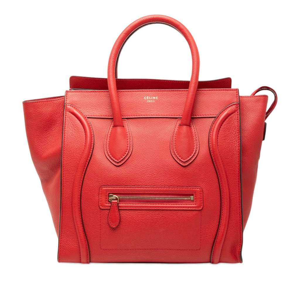 Celine Mini Grained Calfskin Luggage Tote Red Leather Very good condition - Front View