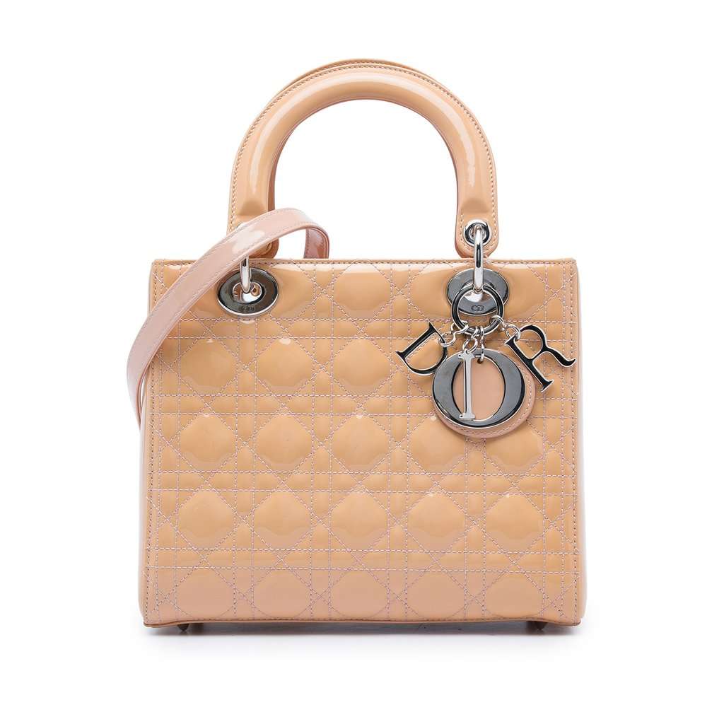 Dior Medium Patent Cannage Lady Dior Brown Leather Very good condition - Front View