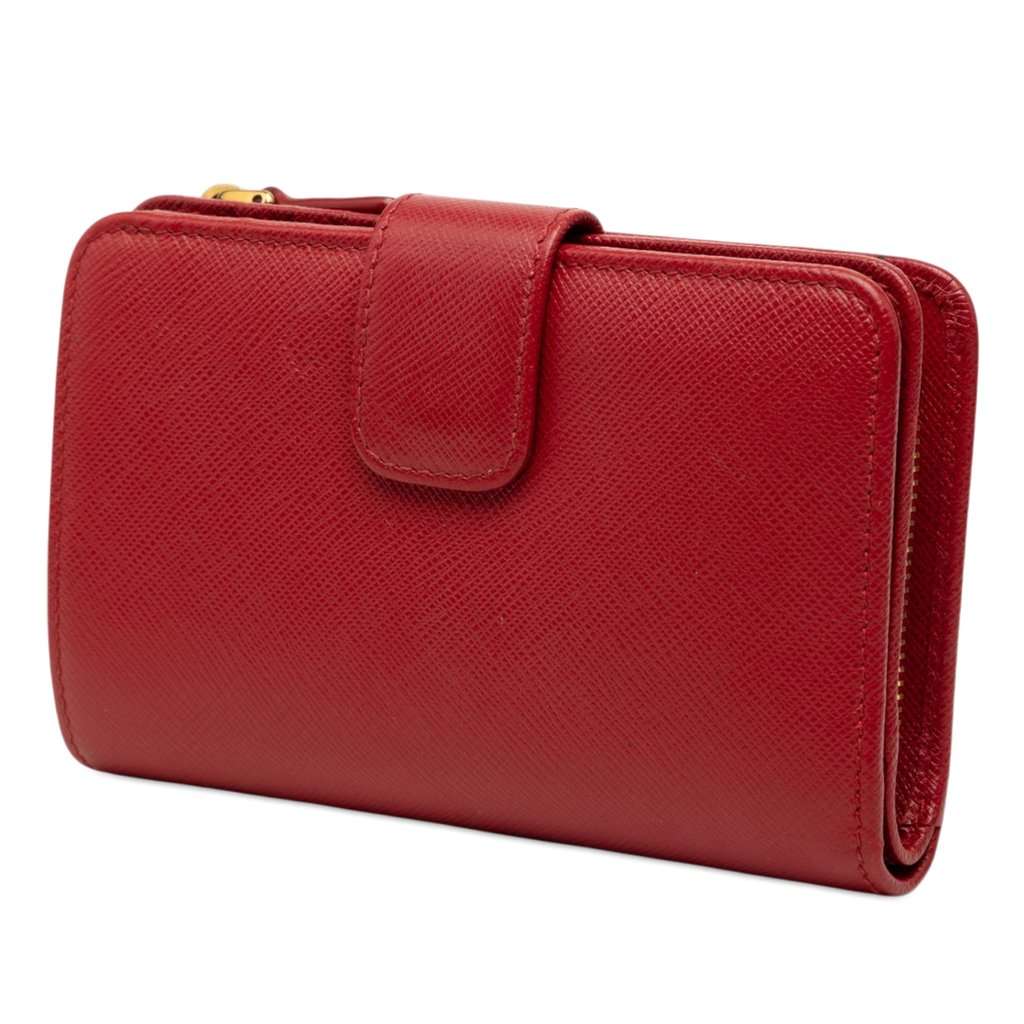 Prada Saffiano Bifold Compact Wallet Red Leather Very good condition - Back View