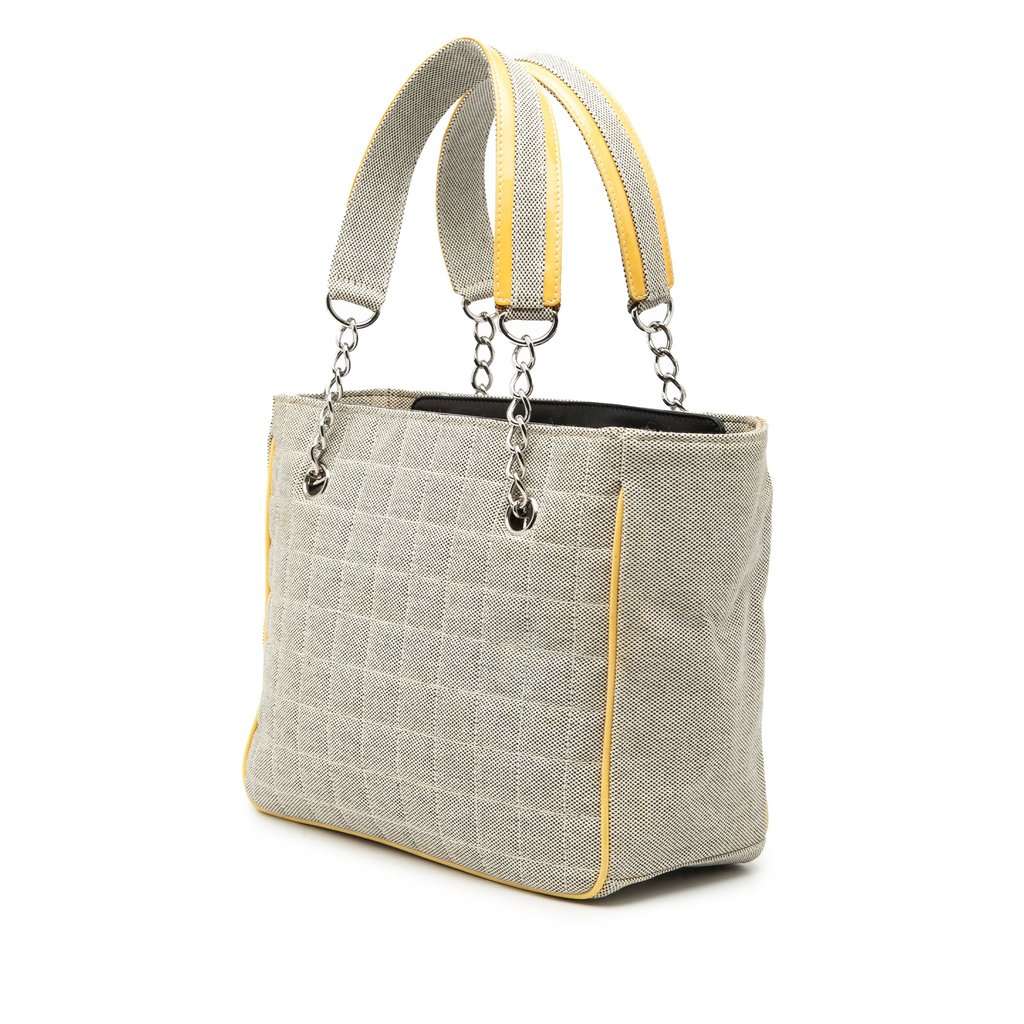 Chanel CC Camellia No. 5 Choco Bar Canvas Tote Silver Very good condition - Back View