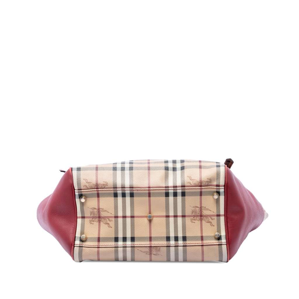 Burberry Small Leather Trimmed Haymarket Check Coated Canvas Canterbury Tote Beige Very good - Inside View