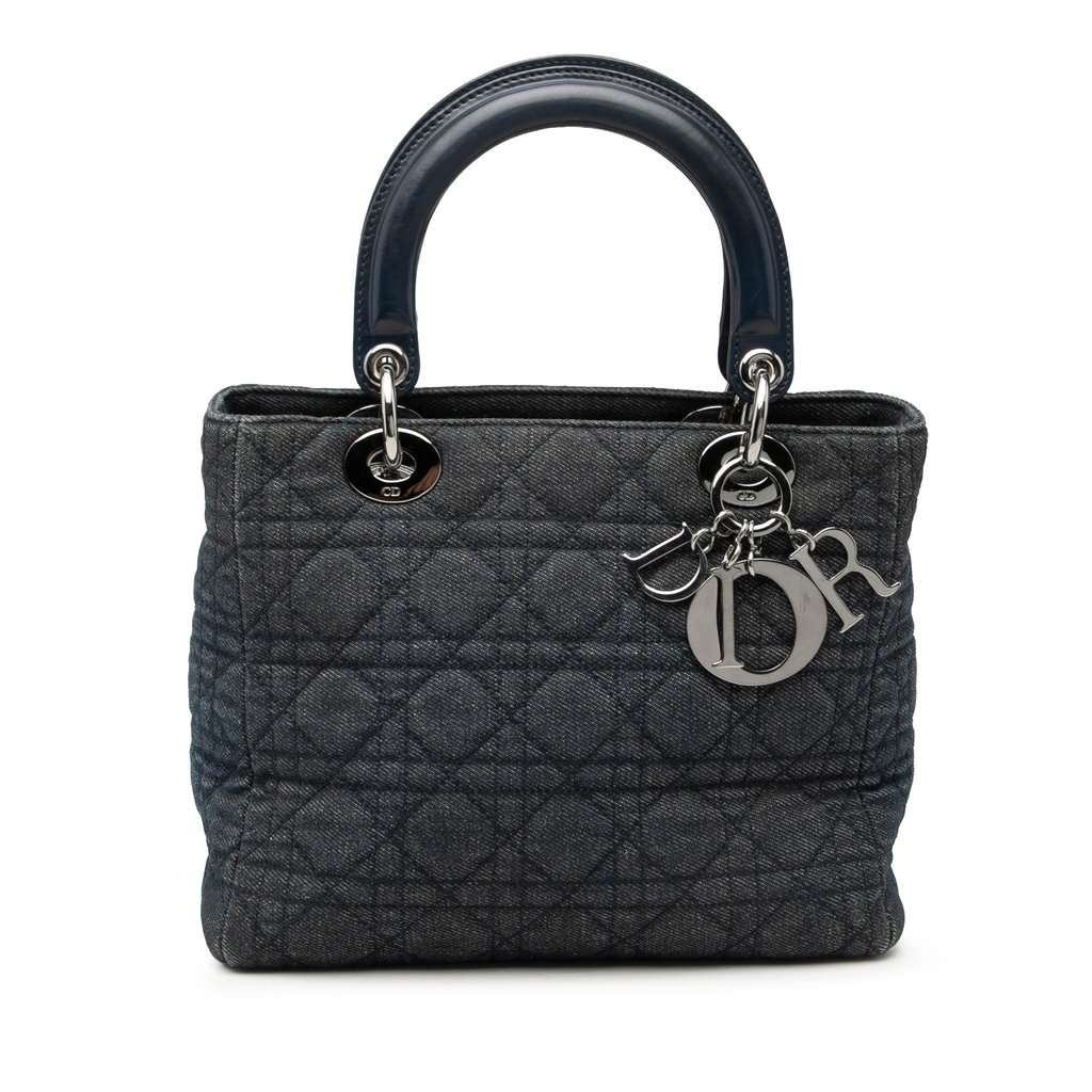 Dior Medium Denim Cannage Lady Dior Blue Very good condition - Front View
