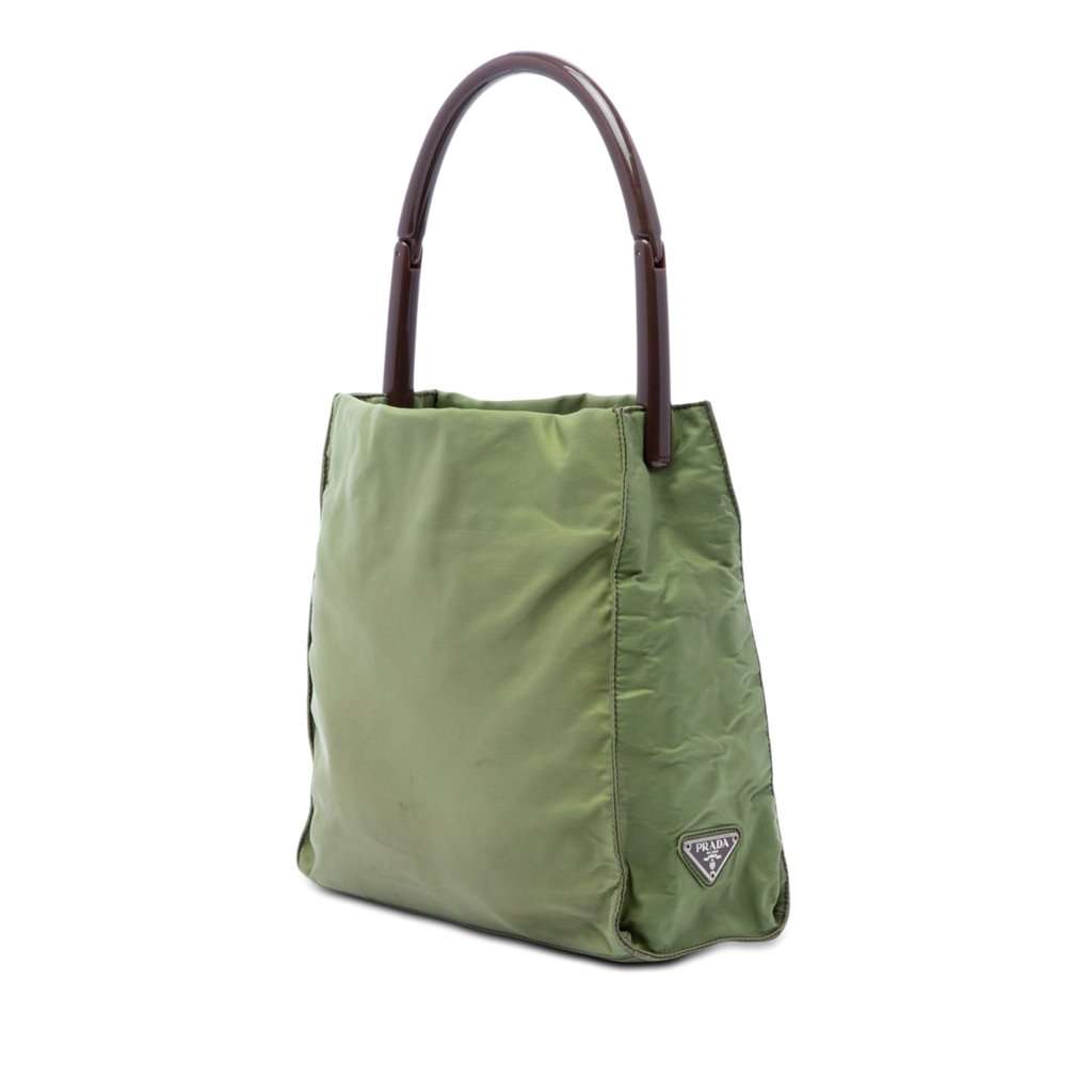Prada Tessuto Enamel Top Handle Bag Green Very good - Back View