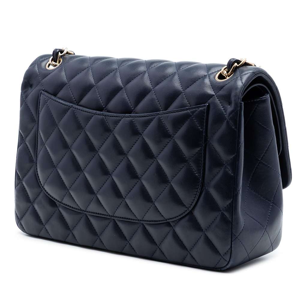 Chanel Jumbo Classic Lambskin Double Flap Blue Leather Very good condition - Back View