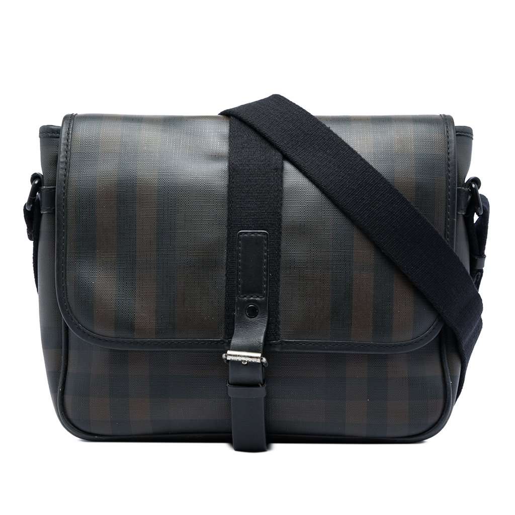 Burberry Smoke Check Coated Canvas Crossbody Brown Very good - Front View