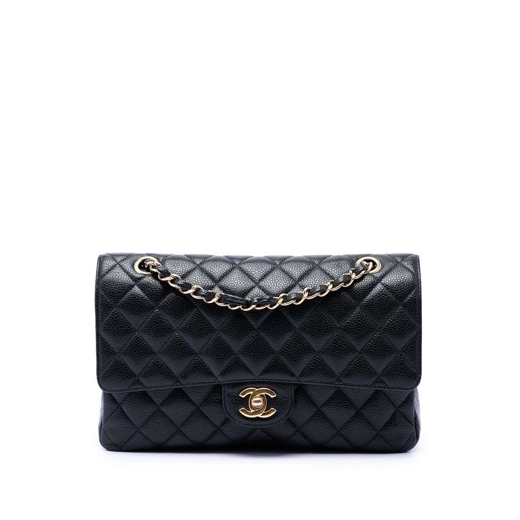 Chanel Medium Classic Caviar Double Flap Black Leather Very good condition - Front View
